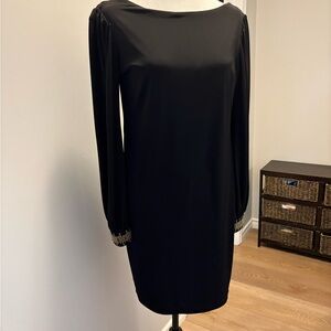 Chic Long Sleeve Black Dress with Embellished Cuffs